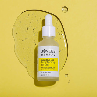Jovees Herbal 5% Glycolic Acid Brightening Serum With 5% Niacinamide Yuzu Lemon & Hyaluronic Acid | Improves Skin Texture & Uneven Skin | For All Skin Types | 30 ml